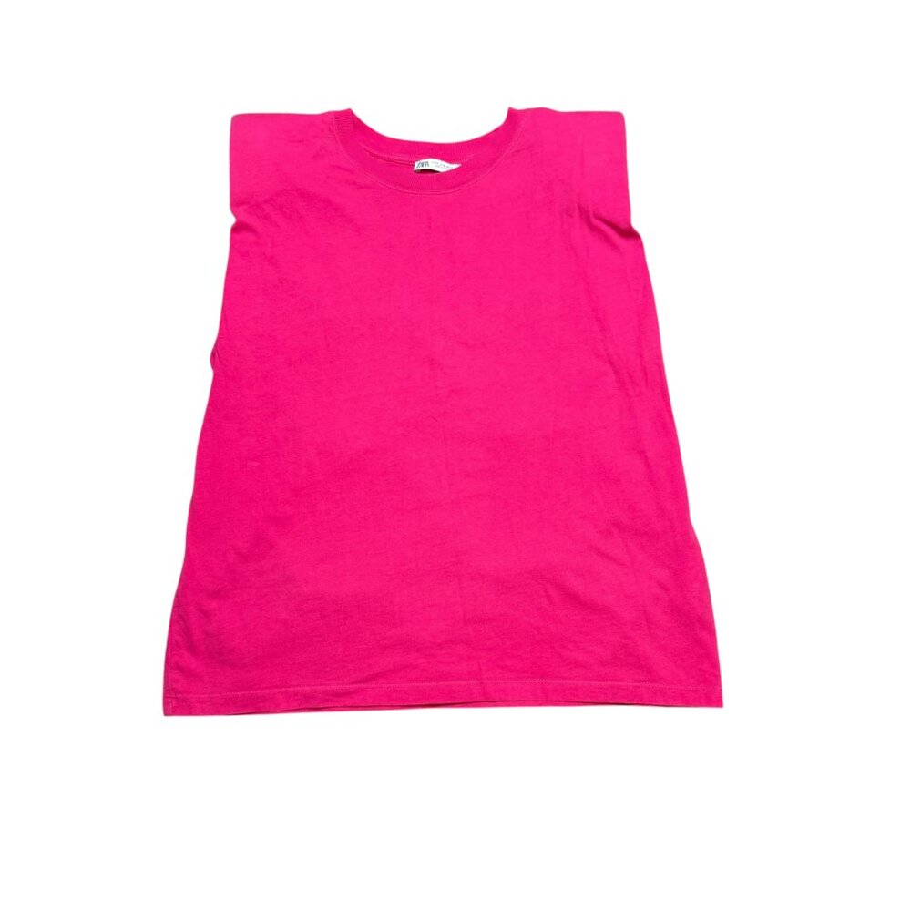 Zara Pink Shoulder Pad Sleeveless Top M Cotton Minimalist Chic
